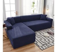 OKJK Sofa cover stretch l shape waterproof elastic corn fleece soft comfortable fabrics couch cover, Modern universal for living room sofa slipcover, Easy to care,Navy blue,3-seat 190-230cm