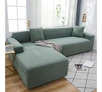 OKJK Sofa covers for leather sofa waterproof elastic soft comfortable fabrics couch cover, L shape sofa covers fashion full package, Suitable for most sofas,Matcha green,4-seat 230-300cm