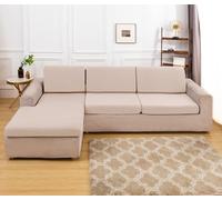 OKJK Sofa cushion covers replacement, Solid color elastic polyester corner sofa cover, Four seasons universal funiture sofa protector cover for living room (Off-white,Normal Size2(M))