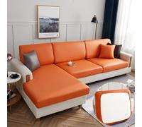 OKJK Sofa cushion covers replacement, Waterproof PU Imitation leather technology cloth funiture sofa protector, For living room corner sofa cover elastic universal (orange,normal size-2)