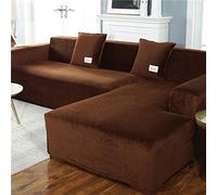 OKJK Thick Plush Sofa Cover, with Pillowcase for Living Room L Shape Chaise Longue Sofa (2 pieces to be ordered), Elastic Non-slip sofa slipcover (Coffee,2-Seater 145-185cm)