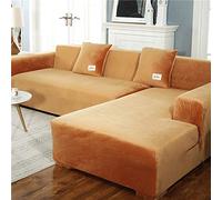 OKJK Thick Plush Sofa Cover, with Pillowcase for Living Room L Shape Chaise Longue Sofa (2 pieces to be ordered), Elastic Non-slip sofa slipcover (Golden Yellow,3-Seater 190-230cm)
