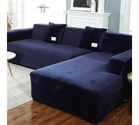 OKJK Thick Plush Sofa Cover, with Pillowcase for Living Room L Shape Chaise Longue Sofa (2 pieces to be ordered), Elastic Non-slip sofa slipcover (Navy,4-Seater 235-300cm)