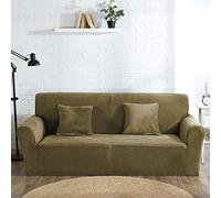 OKJK Velvet Plush Thicken Sofa Cover,for Living Room Elastic Sofa Protector,Slipcover Universal Stretch (grey green,3 Seater 190-230cm)