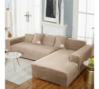 OKJK Velvet sofa covers, Sofa cover l shape for living room, Machine Washable, Sofa Recliner Cover Sectional corner sofa cover, Soft and comfortable fabric, dust-proof (camel,1-seat 90-140cm 1pc)