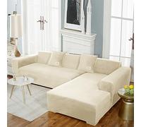 OKJK Velvet sofa covers, Sofa cover l shape for living room, Machine Washable, Sofa Recliner Cover Sectional corner sofa cover, Soft and comfortable fabric, dust-proof (Beige,2-seats 145-185cm 1pc)