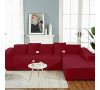 OKJK Velvet sofa covers stretch all-inclusive non-slip sofa slipcovers corner sofa, Living room four seasons universal l shaped sofa cover, Easy to care (Red wine,Part A-A 235-300cm)