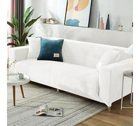 OKJK Velvet stretch sofa covers, Solid color plush soft and comfortable fabric, living room armrest sofa cover, All-inclusive, dustproof and machine washable (White,3-seater 190-230cm)
