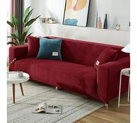OKJK Velvet stretch sofa covers, Solid color plush soft and comfortable fabric, living room armrest sofa cover, All-inclusive, dustproof and machine washable (wine red,3-seater 190-230cm)