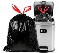 OKKEAI 10L Black Bin Bags, Pedal Bin Liners with Drawstring Handles, Heavy Duty Rubbish Bags for Kitchen & Household Use, 60 Count, Strong & Durable