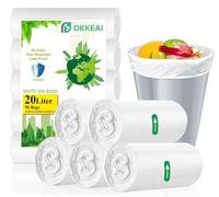 OKKEAI 20l Bin Bags Pedal Bin Liners White Rubbish Bags Strong Plastic Trash Bags 90 Counts Small Garbage Bags For Kitchen,Office Fit 15L-25Liter Waste Bin