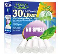 OKKEAI Bin Bags 30L Bin Liner Medium Pedal Waste Bags for Kitchen,White,60 Counts