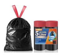 OKKEAI Bin Liners 5 L with Drawstring, Pack of 40 Small Bin Bags, Black, Suitable for Bathroom, Toilet, Kitchen, 3 L, 4 L, 5 L, 6 L Bin