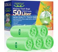 OKKEAI Bin Liners 50L Heavy Duty Refuse Sacks Larger Plastic Waste Bags for Kitchen,60 Counts,Green
