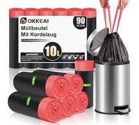 OKKEAI Black Bin Liners 10 L with Drawstring Small Bin Bags Pack of 90 Waste Bags for Bathroom