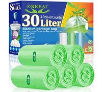 OKKEAI Medium Bin Liners 30-40l Biodegradable Bin Bags, Thicker 0.98 MIL Garbage/Trash Bags Recyclable Bags for Garden, Patio,Home,Kitchen, Lawn,60 Count,Green (Fits UK 7-9 Gallon Bins)