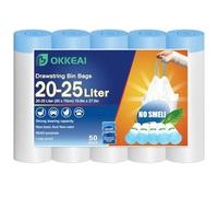 OKKEAI Pedal Bin Liners 20-25L Bin Bags Drawstring Tie Handle White Plastic Strong Waste Bags Kitchen Garbage Bags 50 Counts Tall Trash Bags, Fit 15L,23L,30L Medium (50x70cm)