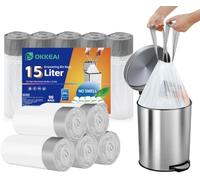 OKKEAI Small Bin Liners 15L Bin Bags Pedal Waste Bags White Trash Bags Drawstring 84 Counts Bathroom Garbage Bags with Tie Handles for Toilet,Kitchen,Office,Bedroom,Fit 12L-20L Rubbish Bin