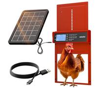 Okkobi Automatic Chicken Coop Door Solar Powered - LCD Display - Chicken Coop Door with Remote Control, Light Sensor & Timer - Security & Peace of Mind: Anti-Pinch function - 5-Year Protection - Red