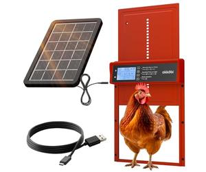 Okkobi Automatic Chicken Coop Door Solar Powered - LCD Display - Chicken Coop Door with Remote Control, Light Sensor & Timer - Security & Peace of Mind: Anti-Pinch function - 5-Year Protection - Red