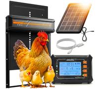 Okkobi Automatic Chicken Coop Door - Solar Powered with Wireless Control Box - LCD Display, Timer & Light Sensor - Predator Resistant - 27.5 x 36.15 cm Door - Weatherproof - 5-Year Protection - Black