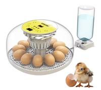 Okkobi M12 - Egg Incubator with Automatic Turning and Humidity Control - 12/24 Eggs, 360° View, Easy to Use and Clean - Incubators for Hatching - Incubadora de Huevos de Gallina - White & Yellow
