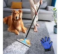 OKKÖBI Carpet Rake for Pet Hair Removal - Carpet Scraper & Pet Fur Rake - Dog & Cat - Animal Fur Broom for Rugs & Furniture with Adjustable Lengths - Blue