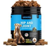 OKKÖBI Glucosamine HCL & Hip and Joint Chews for Dogs - 150 pcs - Advanced Hip and Joint Support for Senior Dogs -With MSM & Green Lipped Mussel - Chicken