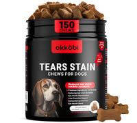 OKKÖBI Tear Stain Chews and Eye Vitamins for Dogs - 150 Vision Soft Bites - Eye Supplements for Dogs with Lutein, Eyebright, Cranberry & Vitamin C - Beef Flavor