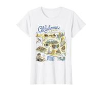 Oklahoma, OK USA, Maps, Icons Value Graphic T-Shirt, Women, White, L