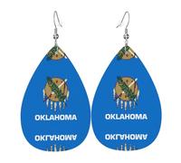 Oklahoma State Flag double-sided printed leather earrings int and shape of water drops, creative, light and novel, bright and vivid colors.