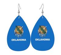 Oklahoma State Flag Leather Earring Pairs Teardrop Faux Leather Earrings Set for Women Lightweight Leather Dangle Drop Earrings.