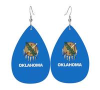 Oklahoma State Flag Leather Earring. Stylish teardrop shape, perfect for women, and a great decorative choice for parties and holidays.
