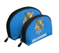 Oklahoma State Flag Portable Bags Clutch Pouch.2-Piece Makeup Bag Set, Large & Small Travel Cosmetic Pouches