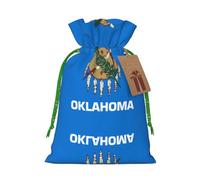Oklahoma State Flag Print Christmas Bags with Drawstrings, Christmas Treat Pouches, Party Favor Bags S