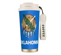 Oklahoma State Flag Print Coffee Tumbler with Dual Use Lid & Straw, Portable Travel Mug for Home Office