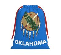 Oklahoma State Flag Print Soft Flannel Drawstring Gift Bags Fleece Gift Pouches for Christmas Halloween Holiday Party