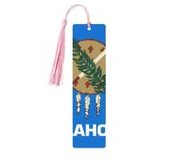 Oklahoma State Flag Print Wooden Bookmark - Cute Book Mark with Pink Tassel, for Book Lovers Teacher Classroom Gift