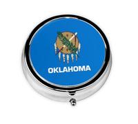 Oklahoma State Flag Printed Round Mini Pillbox â€“ Portable Travel Metal Pillbox, Fits in Pocket or Wallet
