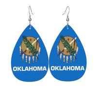 Oklahoma State Flag Teardrop-shaped leather earrings, clothing decoration, suitable for festival parties, holidays and daily life