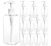 Okllen 12 Pack 500 ML Plastic Pump Bottles, Empty Refillable Container Liquid Soap Dispenser for Shampoo, Lotion, Cleaning Products, Kitchen, Bathroom, Clear Square