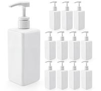 Okllen 12 Pack 500 ML Plastic Pump Bottles, Empty Refillable Container Liquid Soap Dispenser for Shampoo, Lotion, Cleaning Products, Kitchen, Bathroom, White Square