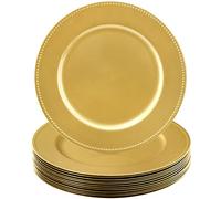 Okllen 12 Pack Plastic Gold Charger Plates, 13" Round Beaded Charger Plates for Wedding, Catering Event, Tabletop Decor