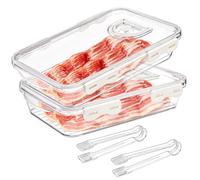 Okllen 2 Pack Bacon Container for Refrigerator, Plastic Cheese & Deli Meat Container with Air-sealed Tight Lids for Fridge, Bacon Keeper with Food Serving Tongs Cold Cuts Food Storage Organizer