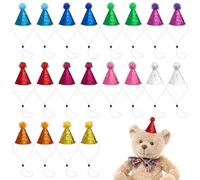 Okllen 20 Pieces Mini Birthday Hats for Stuffed Animals, Tiny Cone Party Hats with Pom Poms Glitter for Small Pets, Adjustable Cat Dog Rabbit Costume Hat for Birthday, Holiday (10 Colors)