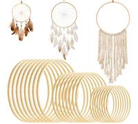 Okllen 24 Pcs Bamboo Wooden Wreath Rings, 3 Sizes Floral Wreath Hoops, Macrame Craft Wreath Rings for Crafts, Dream Catcher Hoops for DIY, Wall Hanging Crafts, Wedding Wreath Decor(15/20/26 CM)