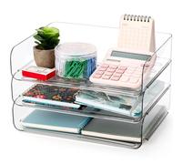 Okllen 3 Pack Stackable Paper Trays, Clear PET Desk Letter Tray Set, 3 Tier File Document Organizer Tray for A4 Paper, Magazine, Receipts, Office Supplies, 31.5x24.5x7CM