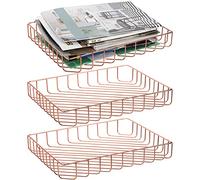Okllen 3 Pack Wire File Tray, Rose Gold Paper Tray Desk Letter Tray, Large Documents Tray Magazine Files Storage Basket Organizer Bin for Office, Pantry Home, School, 32 x 24.5 x 4.8 CM