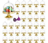 Okllen 36 Pack Mini Cake Stand with Lid, Plastic Cupcake Stand Plate Dome Cover, Clear Small Cake Display Stand for Chocolate, Dessert, Wedding, Birthday, Baby Shower, Tea Party Supplies, Gold