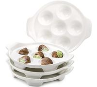 Okllen 4 Pack Ceramic Escargot Plates with 6 Holes and Handles, 6.5 Inch Seafood Snail Dish Footed Plates White Escargot Baking Dish Barbecue for Home, Kitchen, Restaurant